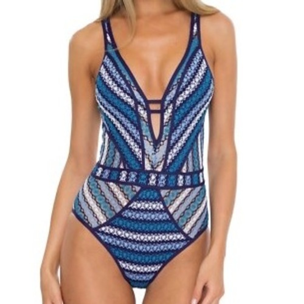 BECCA by Rebecca Virtue Driftwood Crochet Show Tell Plunge Women's Size Medium